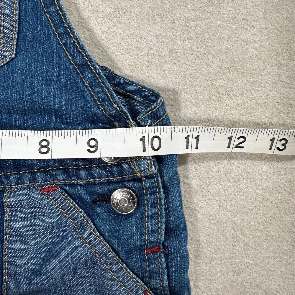 Lee Shortall Overalls Size 18 Months Blue Denim Patchwork Snap Crotch Adjustable